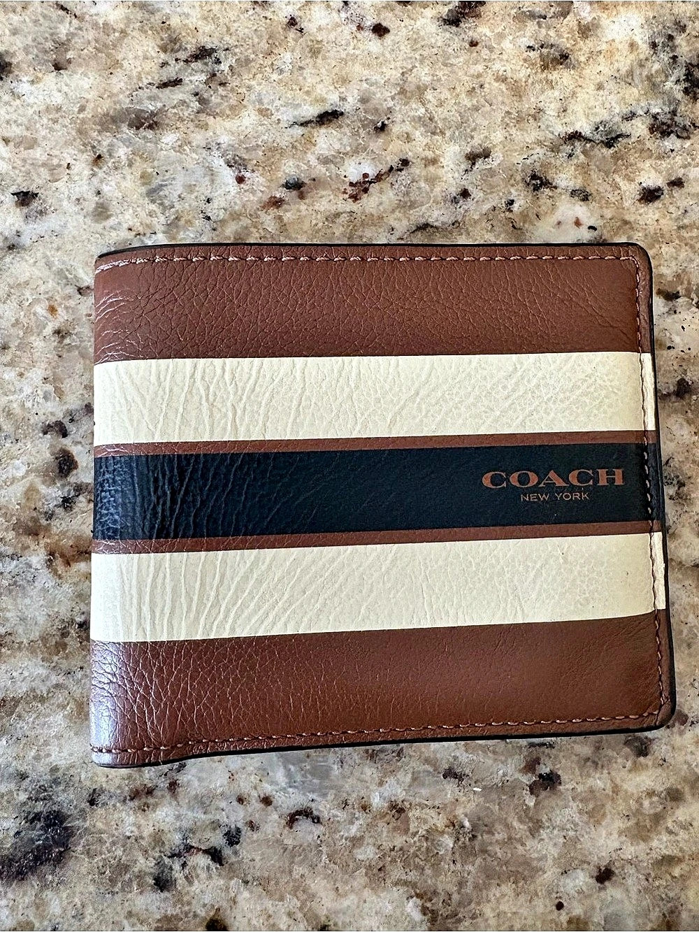 Coach ID Billfold Wallet With Varsity Stripe Brown & Black